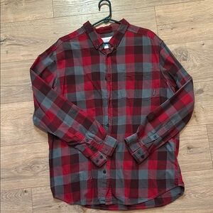 Columbia Men's Red and Gray Columbia Plaid Shirt